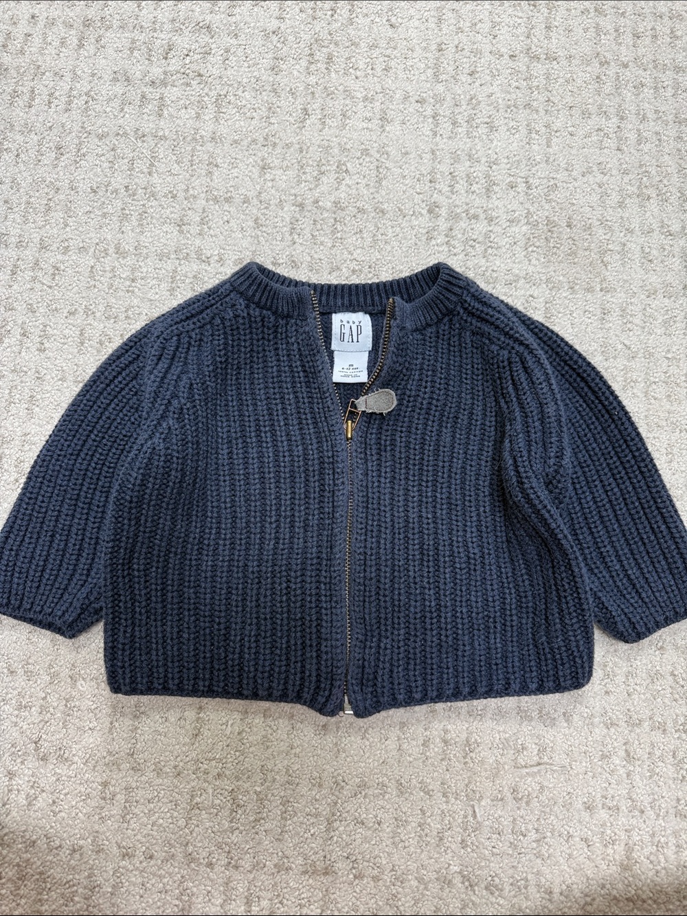Vintage Baby Gap Cotton Zip Up Knit Sweater, 6-12 months